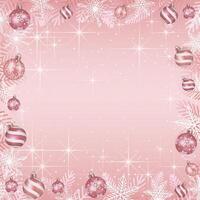 Abstract Square Frame Illustration With Christmas Balls On A Luminous Pink Background. vector