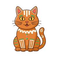 Festive Gingerbread Cat with Colorful Details Isolated on White vector