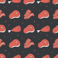 Seamless meat pattern. Doodle meat background. illustration with meat products icons vector