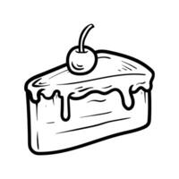 sliced cake with cherry drawing coloring line art style sketch classic vintage design illustration vector