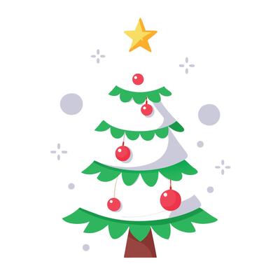 Cute little white christmas tree with red ornaments and a glowing star