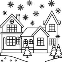Houses in the suburbs during winter and snow decorated for christmas and the new year holidays vector