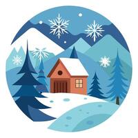 Rustic winter scene with a watercolor border and snowflakes vector