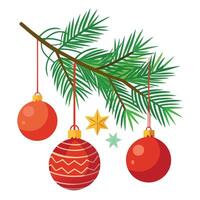Pine twigs and Christmas decor isolated on white or transparent background vector