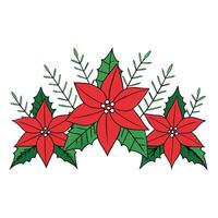 Christmas background with poinsettia flowers and fir branches vector