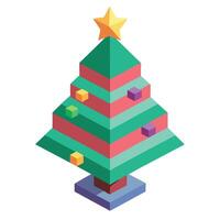 3d illustration of a modern Christmas tree with colorful shapes and retro style. vector