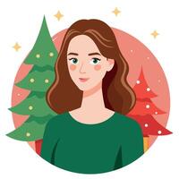 Portrait of beautiful woman with christmas tree in the background. vector