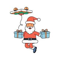 Santa Claus Flying on a drone to deliver Xmas gifts. Generative art vector