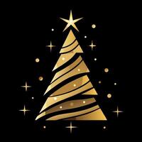 Abstract gold Christmas tree with stars on a black background vector
