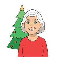 Portrait of a smiling senior woman standing in front of christmas tree vector