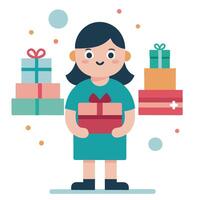 A little girl holding a stack of presents created with technology vector