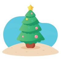 Small seashell christmas tree on the beach with copy space vector