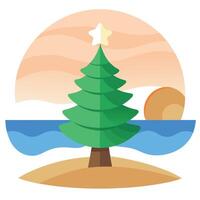 Small seashell christmas tree on the beach with sunset background and copy space vector