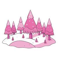 Winter magic wonderland with pink illuminated trees. art vector