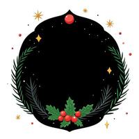 Festive Christmas frame placed on a black stone with a pine branch vector