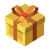 Realistic gold gift box with ribbon. 3D rendering. Icon on transparent background vector