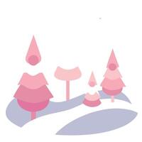 Beauty Christmas pink winter fairy trees. pastel landscape scene. vector