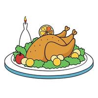 Christmas fried cooked duck with fruits and potatoes on a stewed background. christmas concept vector