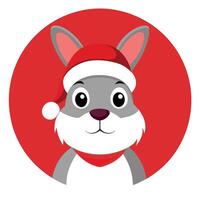 Rabbit with Santa Claus hat. red background. space for text. Christmas holiday. vector