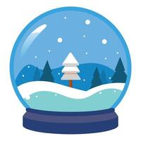 Snowy landscape inside decorative snowglobe. Concept of festive winter. vector