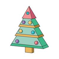 3d illustration of a modern Christmas tree with colorful shapes and retro style. vector