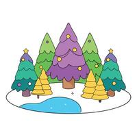 Magic forest colorful christmas tree with glowing lights illustration vector