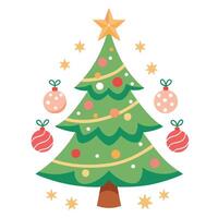 Decorated christmas tree surrounded by festive border on a white background. vector