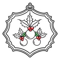 Classic Red and Green Watercolor Christmas Card with Holly and Ornaments Border on Shaped Canvas vector