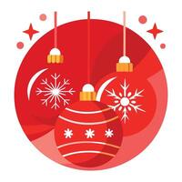 Red christmas balls decorations on red background. AI generate vector