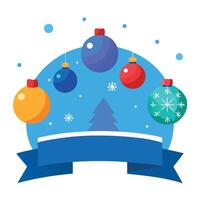 Christmas balls on blue background. Christmas banner with copy space. vector