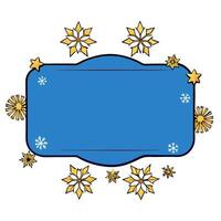 Copy space blue Christmas background with golden snowflakes on frame vector