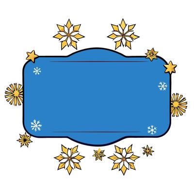 Copy space blue Christmas background with golden snowflakes on frame