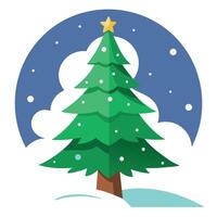 Beautiful christmas tree with snow and moon and copy space vector