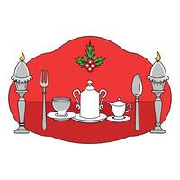 Classic festive setting with antique silverware and decor on a red backdrop vector