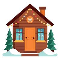 A small cabin with christmas lights on the front door and porch. vector