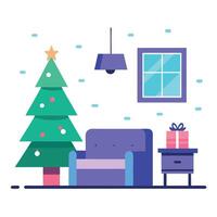A Minimalist Living Room with a Christmas tree. Created with Technology. vector