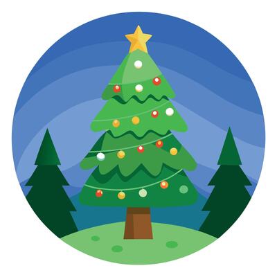 Christmas tree with lights in a christmas forest background