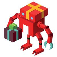 Red robotic claw takes a christmas gift box. Winner concept. 3d rendering vector