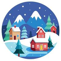 Outdoor scenery of a snowy winter village during Christmas season. creation. vector