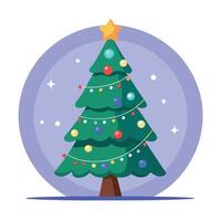 Christmas tree decorated on blurred bokeh lights background vector