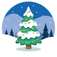 Christmas tree with lights and snow in the background vector