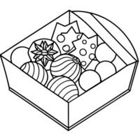 Christmas luxury candy box. Red box with chocolates and truffles top view. vector