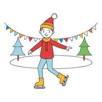 Close up of skating on ice in an ice ring during a christmas carnival. having fun on ice vector