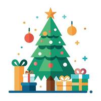 Abstract illustration of a christmas scene with a decorated christmas tree and presents around it vector