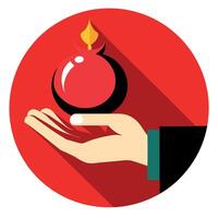 A hand holding a red ornament on a red background created with technology vector
