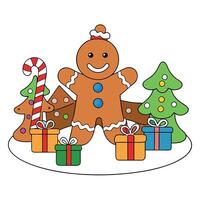 Gingerbread cookies arranged in a festive scene for Christmas celebration vector