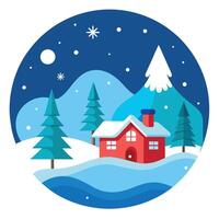Winter landscape with house and trees in the snow vector