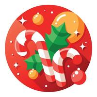 Abstract red background with christmas candy canes and bokeh and blur. vector