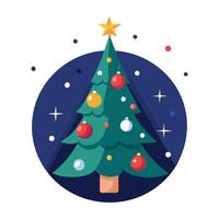 Christmas tree with decoration in the navy blue background vector