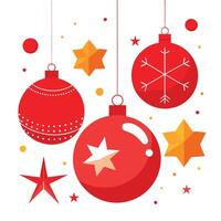 Red christmas background with balls. bauble. stars. copt space for text vector